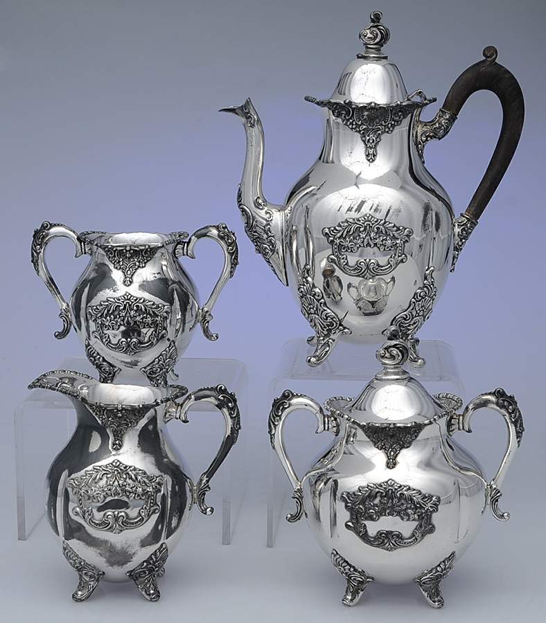 1204 (Silverplate, Hollowware) 4 Piece Tea Set (PTP, PCR, PSU, PWB) by Oneida Silver-1