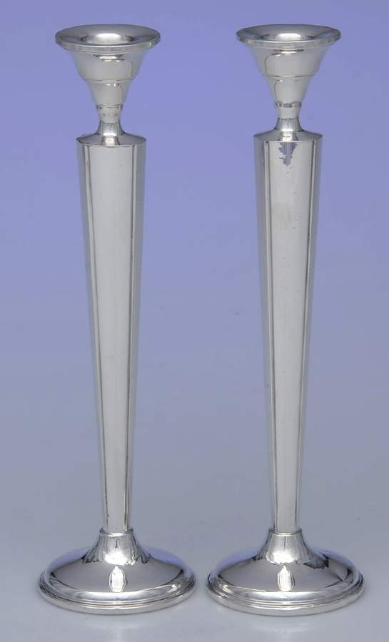 485 (Sterling, Hollowware) Pair of 9" Weighted Candlesticks by Otto Reichardt Co-1