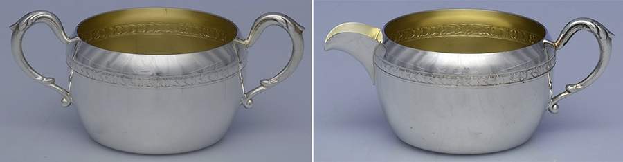 4736 (Silverplate, Hollowware, Canada) Creamer & Open Sugar-Mini by Oneida Silver-1