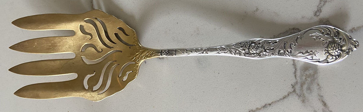 Pond Lily (Sterling, 1900) Solid Salad Serving Fork by Paye & Baker Mfg Co-1