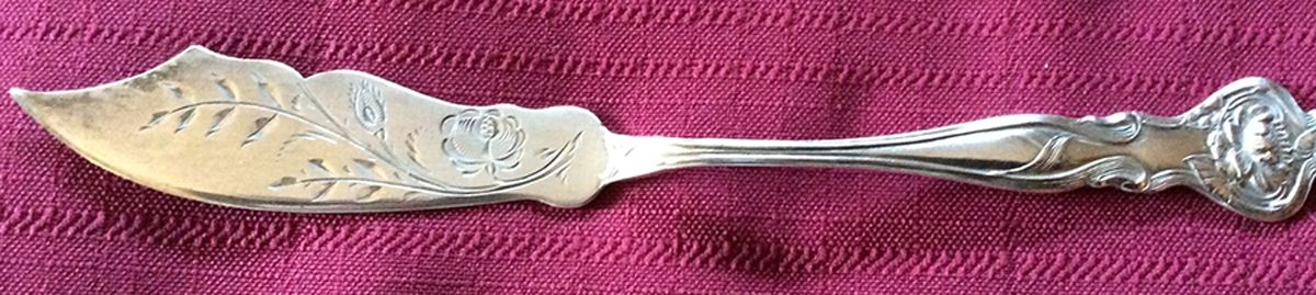 Pond Lily (Sterling, 1900) Flat Handle Bright Cut Master Butter by Paye & Baker Mfg Co-1