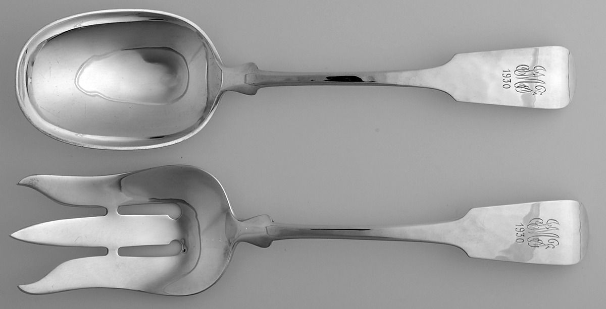 Fiddle (Sterling, 1800) Solid Oversized Serving Salad Set by Porter Blanchard-1