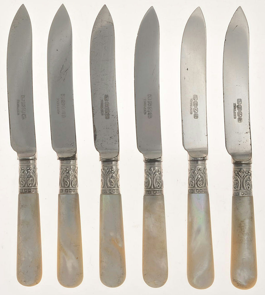 Flatware (Sterling Bolster) (Set of 6) Pearl Handle Individual Fruit Knives by Pearl Handle-1