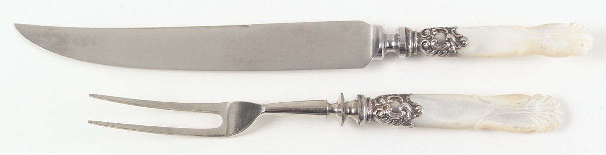 Flatware (Sterling Bolster) Pearl Handle Small Stnls Bld,Steak 2Pc Carving Set by Pearl Handle-1
