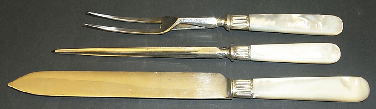 Flatware (Sterling Bolster) Pearl Handle Small Stnls Bld,Steak 3Pc Carving Set by Pearl Handle-1