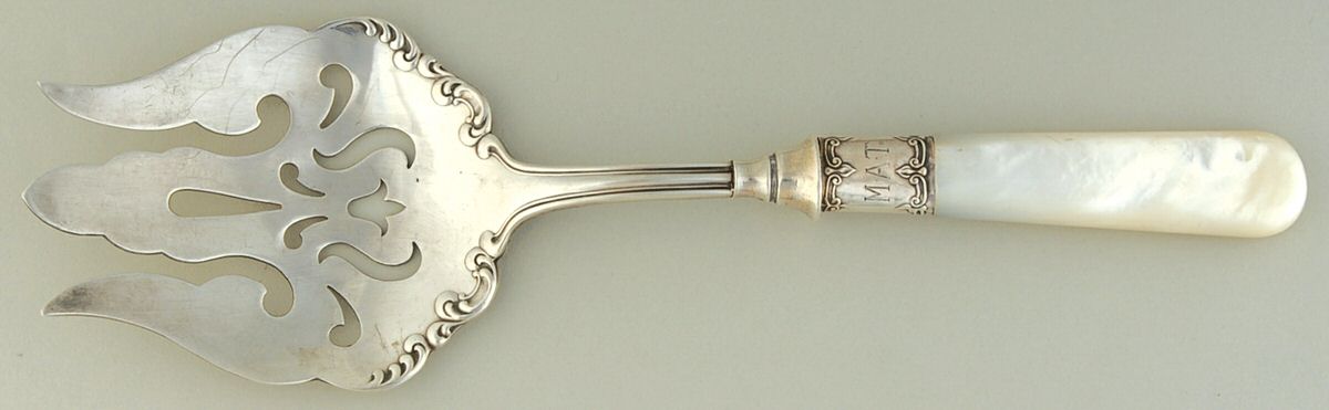 Flatware (Sterling Bolster) Fork-Salad Serving/Pearl Handle,Silverplated Prong by Pearl Handle-1