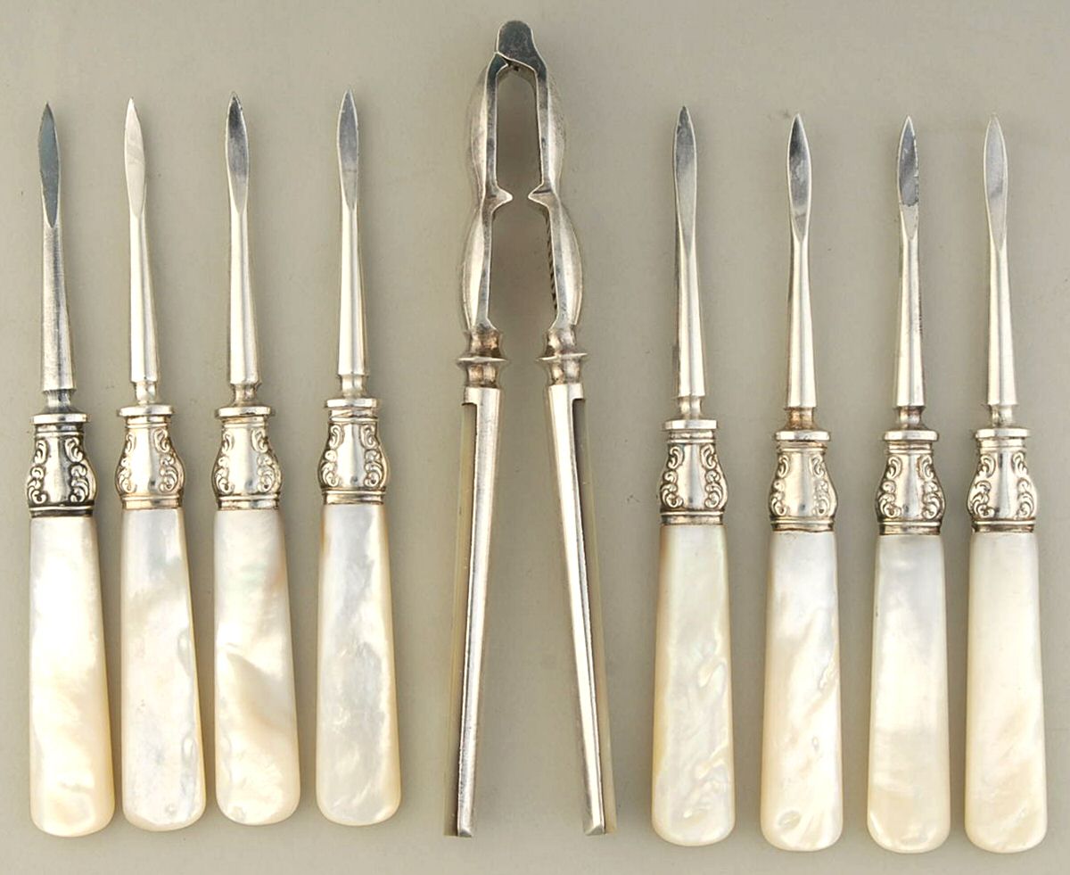 Flatware (Sterling Bolster) 9 Pc Nut Set (8 Picks & 1 Cracker) by Pearl Handle-1