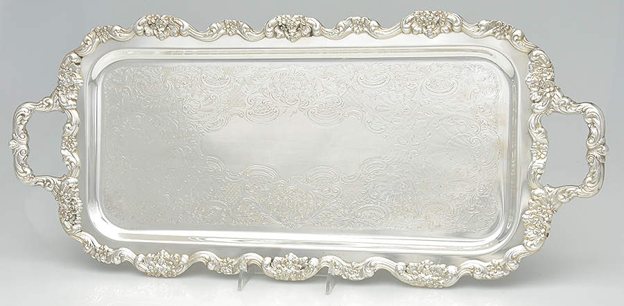 Lancaster Rose (Silverplate, Hollowware) 20" 4-Toed Rectangular Handled Tray by Poole Silver -1