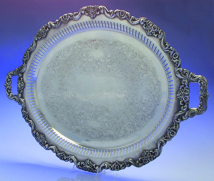 Lancaster Rose (Silverplate, Hollowware) Large Silverplate Waiter Tray by Poole Silver -1