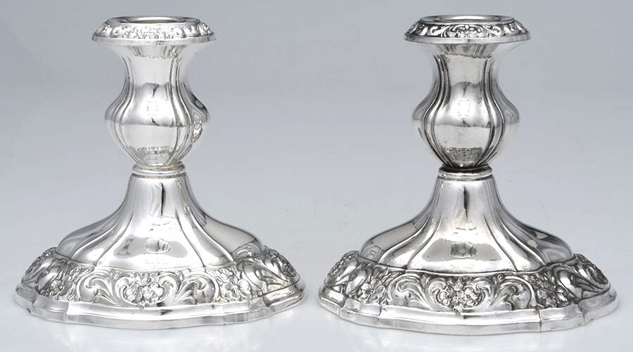 Lancaster Rose (Silverplate, Hollowware) Pair of Silverplate Console Candleholders by Poole Silver -1