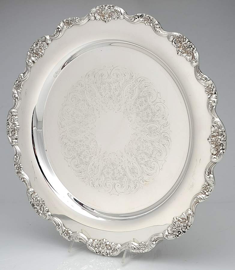 Lancaster Rose (Silverplate, Hollowware) 15" Round Tray by Poole Silver -1