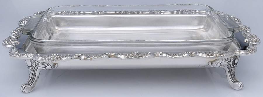 Lancaster Rose (Silverplate, Hollowware) Bake and Serve Buffet Dish with Liner by Poole Silver -1