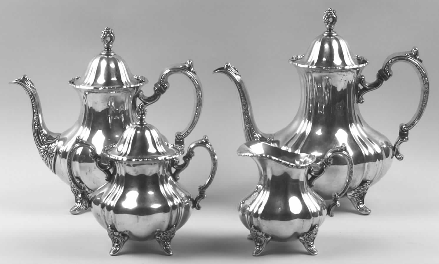 Lancaster Rose (Silverplate, Hollowware) (4 Piece) Silverplate Tea Set by Poole Silver -1