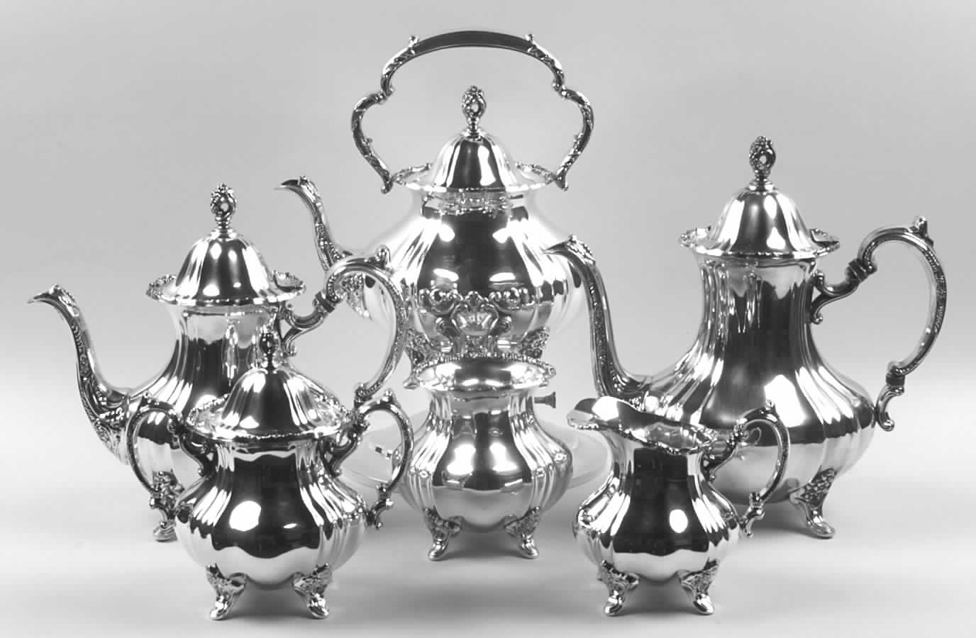 Lancaster Rose (Silverplate, Hollowware) 6-Piece Plated Tea Set (Waste & Kettle) by Poole Silver -1