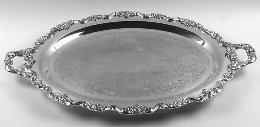 Lancaster Rose (Silverplate, Hollowware) Large Footed Waiter Tray by Poole Silver -1