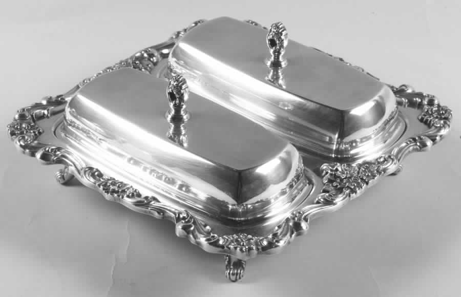 Lancaster Rose (Silverplate, Hollowware) Covered Double Butter Dish with Liner by Poole Silver -1