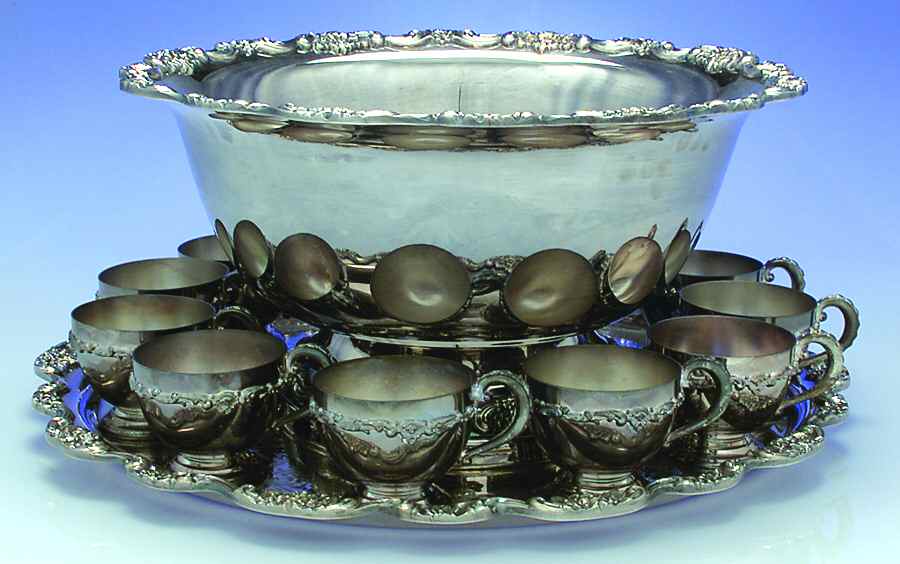 Lancaster Rose (Silverplate, Hollowware) 14 Pc Punch Set (PUN, 12 PUNC & PUNT) by Poole Silver -1