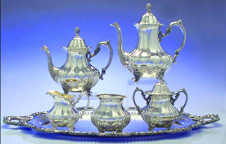 Lancaster Rose (Silverplate, Hollowware) 6-Piece Plated Tea Set (Waste & Tray) by Poole Silver -1