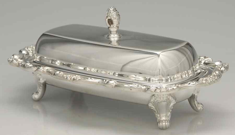 Lancaster Rose (Silverplate, Hollowware) 1/4 Pound Covered Butter & Liner by Poole Silver -1