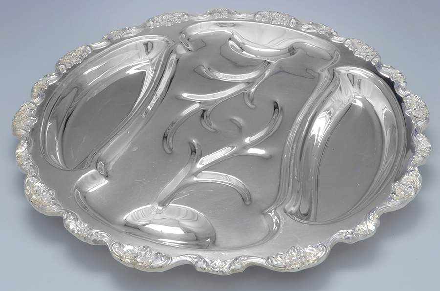 Lancaster Rose (Silverplate, Hollowware) 19" 3 Part Meat Platter with Well by Poole Silver -1