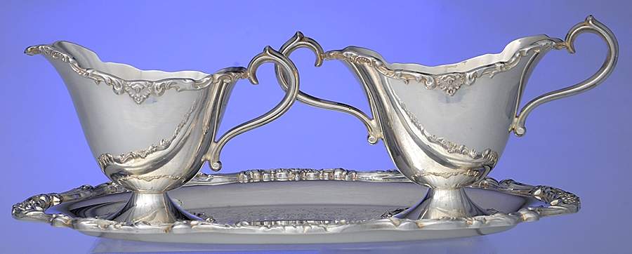 Lancaster Rose (Silverplate, Hollowware) Mini Creamer, Sugar and Tray by Poole Silver -1