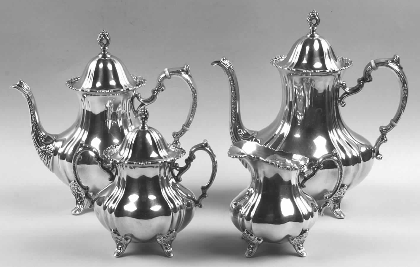 Lancaster Rose (Sterling, Hollowware) 4 Piece Tea Set (SCP, STP, SCR, SSU) by Poole Silver -1