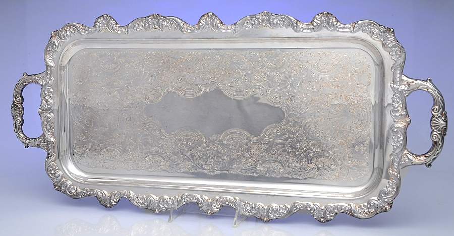 Old English (Silverplate, Hollowware) 19" Rectangular Handled Tray by Poole Silver -1