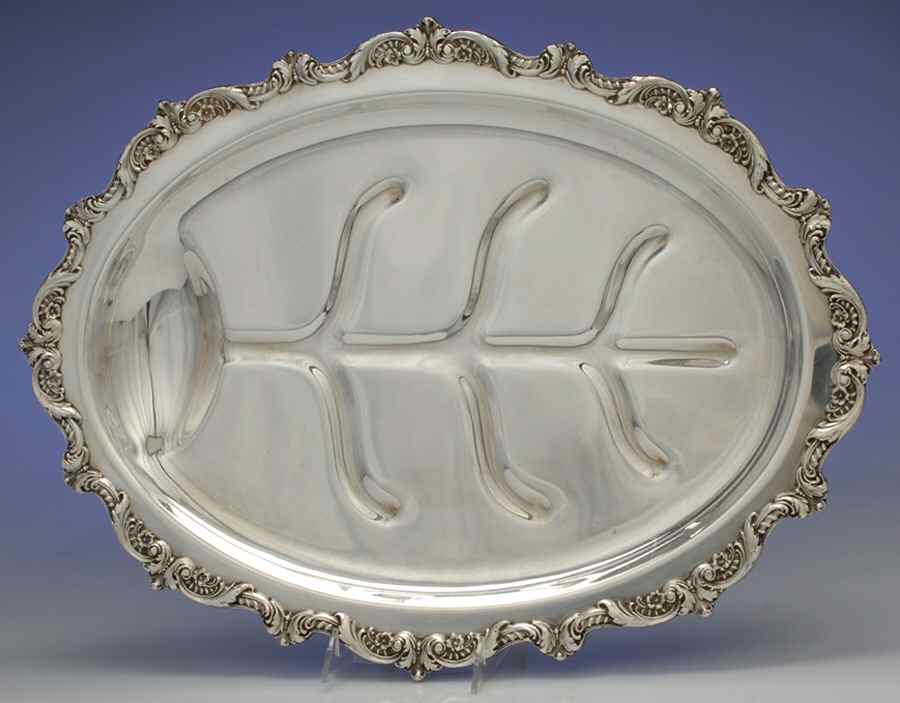 Old English (Silverplate, Hollowware) Large Plated Meat Platter with Well by Poole Silver -1