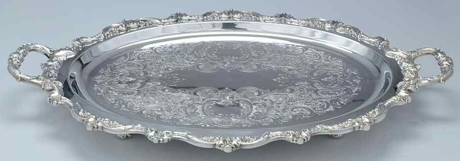 Old English (Silverplate, Hollowware) Large Footed Waiter Tray by Poole Silver -1