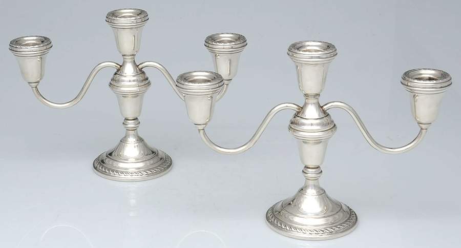 Sterling Hollowware Pair of Weighted 3 Light Candelabra by Preisner-1