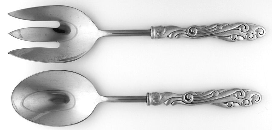 Wave (Pewter) 2 Pc Salad Set with Stainless Bowl by Pottery Barn-1