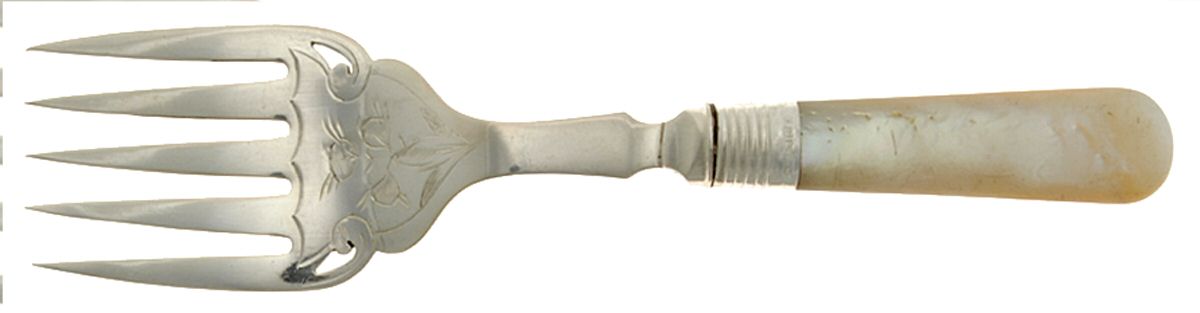 Flatware (Plated Bolster) Hollow Handle Fish Serving Fork, Silverplate Tines by Pearl Handle-1