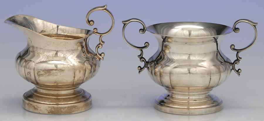 Georgian (Sterling, Hollowware) Mini Sterling Creamer and Open Sugar by Poole Silver -1