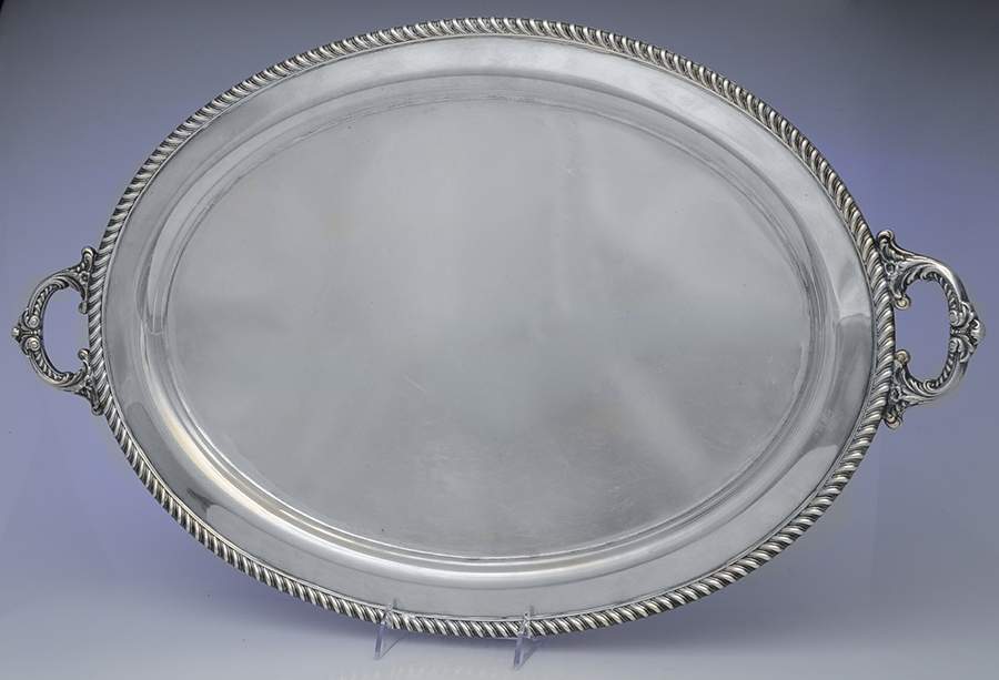 Georgian (Sterling, Hollowware) Large Waiter Tray by Poole Silver -1
