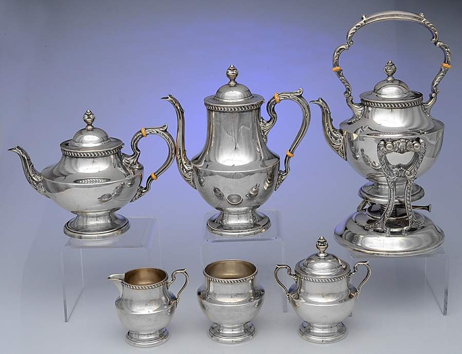 Georgian (Sterling, Hollowware) 6 Piece Tea Set (SCP, STP, SCR, SSU, SWB, SKES) by Poole Silver -1