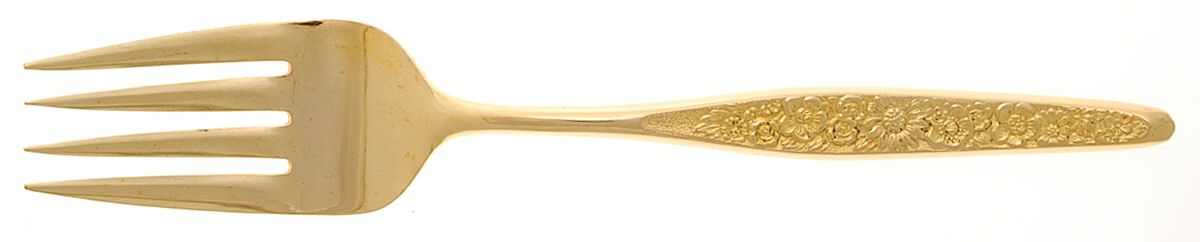 Golden Marguerite (Gold Electroplate) Medium Solid Cold Meat Serving Fork by Present-1