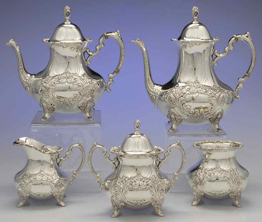 Crest of Windsor (Sterling, Hollowware) 5 Piece Tea Set (SCP, STP, SCR, SSU, SWB) by Poole Silver -1