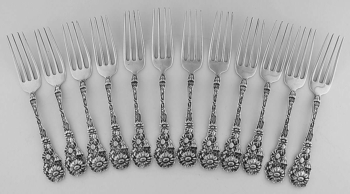 Daisy (Sterling, 1908) Pastry Fork - Set of 12 by Paye & Baker Mfg Co-1