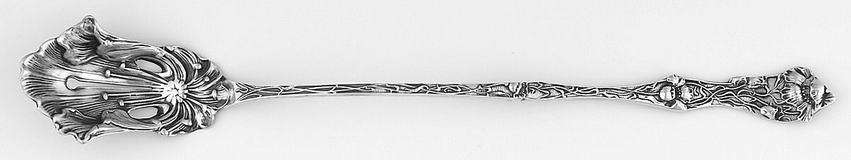 Poppy (Sterling, 1908) Pierced Bowl Long Handle Olive Spoon by Paye & Baker Mfg Co-1