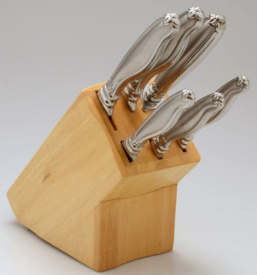 Barrington (Stainless) 6 Piece Cutlery Set & Wood Block by Princess House-1
