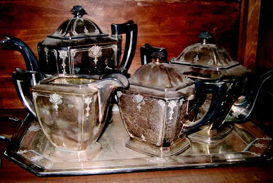 9109 (Nickel, Hollowware) 5-Piece Silverplate Tea Set (with Tray) by Poole Silver -1