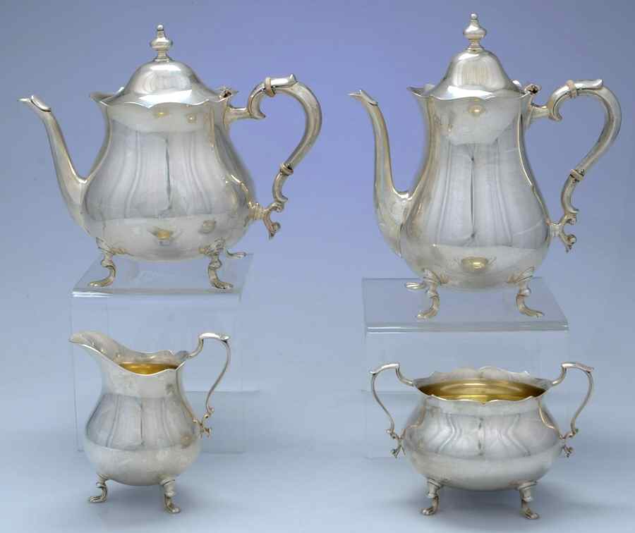 Jack Shepard Repro-Plain (Sterling, Hollowware) 4 Piece Tea Set (SCP, STP, SCR, SSUO) by Poole Silver -1
