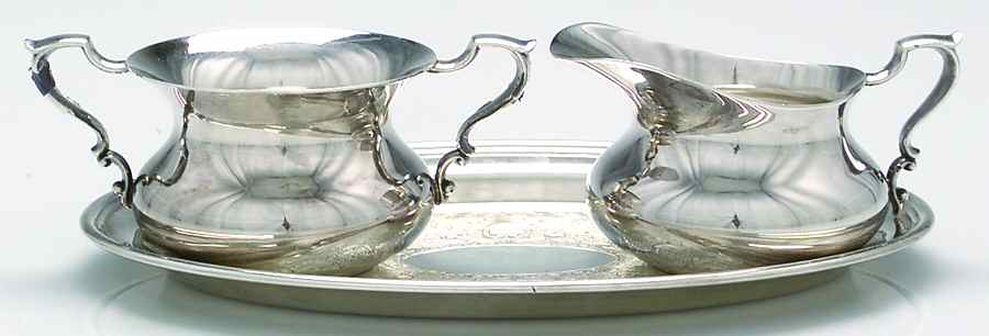 20 (Silverplate, Hollowware) Plated Individual Creamer, Sugar and Tray by Poole Silver -1