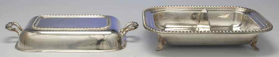 1032 (Silverplate, Hollowware) 12" Rectangular Divided Double Vegetable Bowl by Poole Silver -1