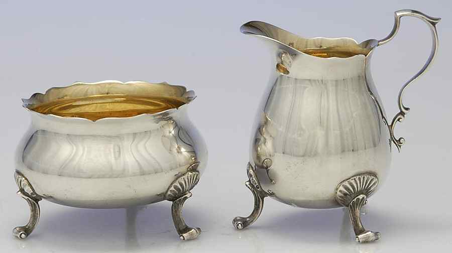 115 (Sterling, Hollowware) Mini Sterling Creamer and Open Sugar by Poole Silver -1