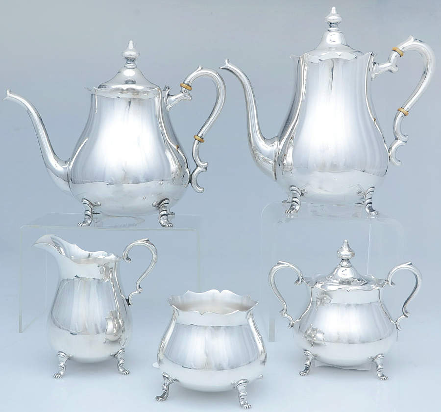 717 (Sterling, Hollowware) 5 Piece Tea Set (SCP, STP, SCR, SSU, SWB) by Preisner-1