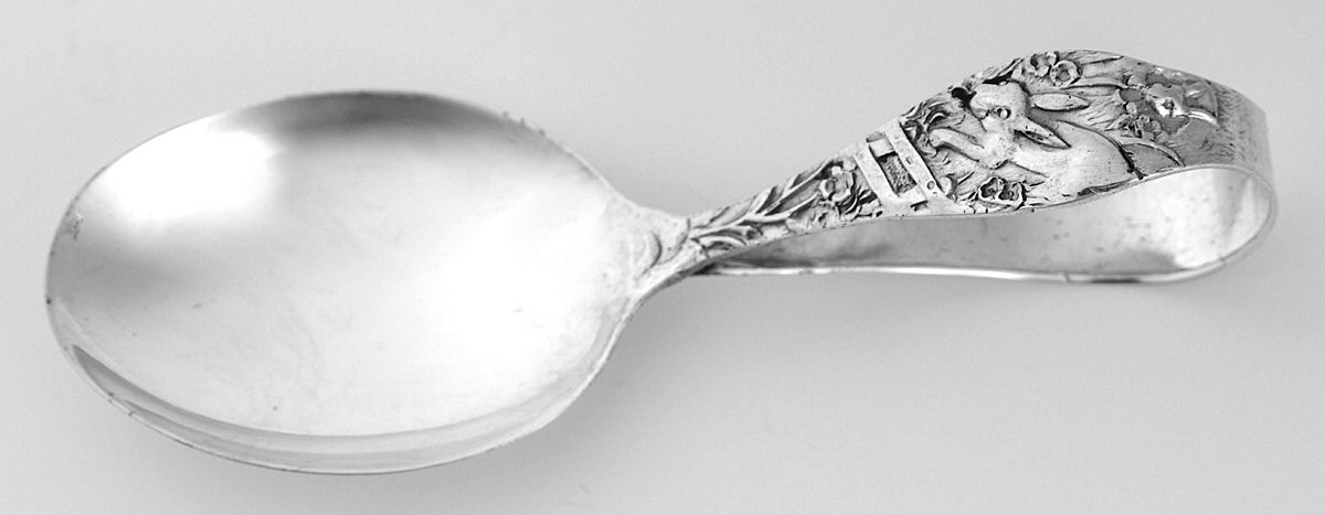 PBM18 (STERLING) Curved Handle Baby Spoon by Paye & Baker Mfg Co-1
