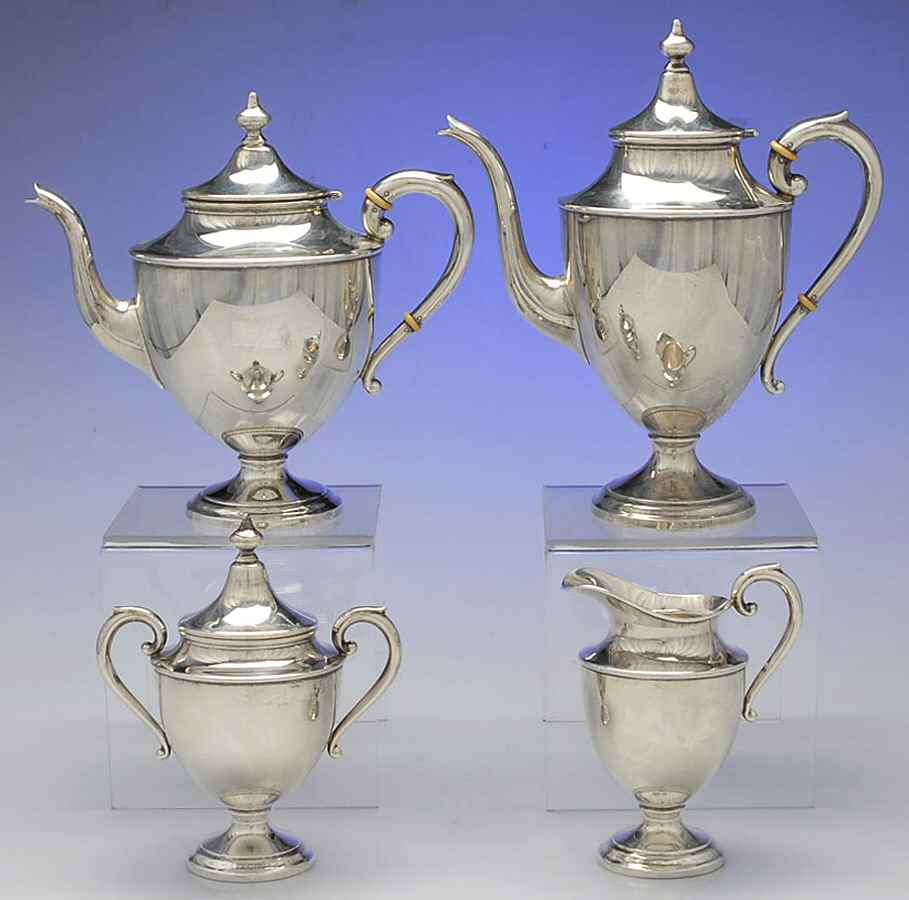 750 (Sterling, Hollowware) 4 Piece Tea Set (SCP, STP, SCR, SSU) by Preisner-1
