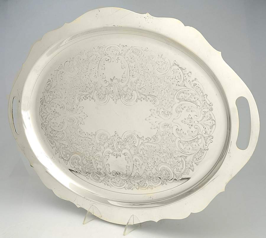 Jack Shepard Tea Service (Silverplate, Hollowware) Large Silverplate Waiter Tray by Poole Silver -1
