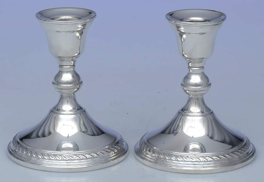 58 (Sterling, Hollowware) Pair of 4" Weighted Candlesticks by Preisner-1